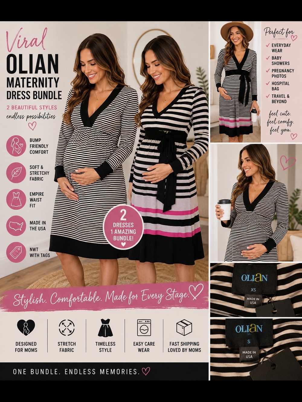 ✨ Olian Maternity Dress Bundle XS/S Striped Empire Waist ✨
